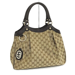 Gucci Sukey Handbag GG Canvas Leather Beige Brown